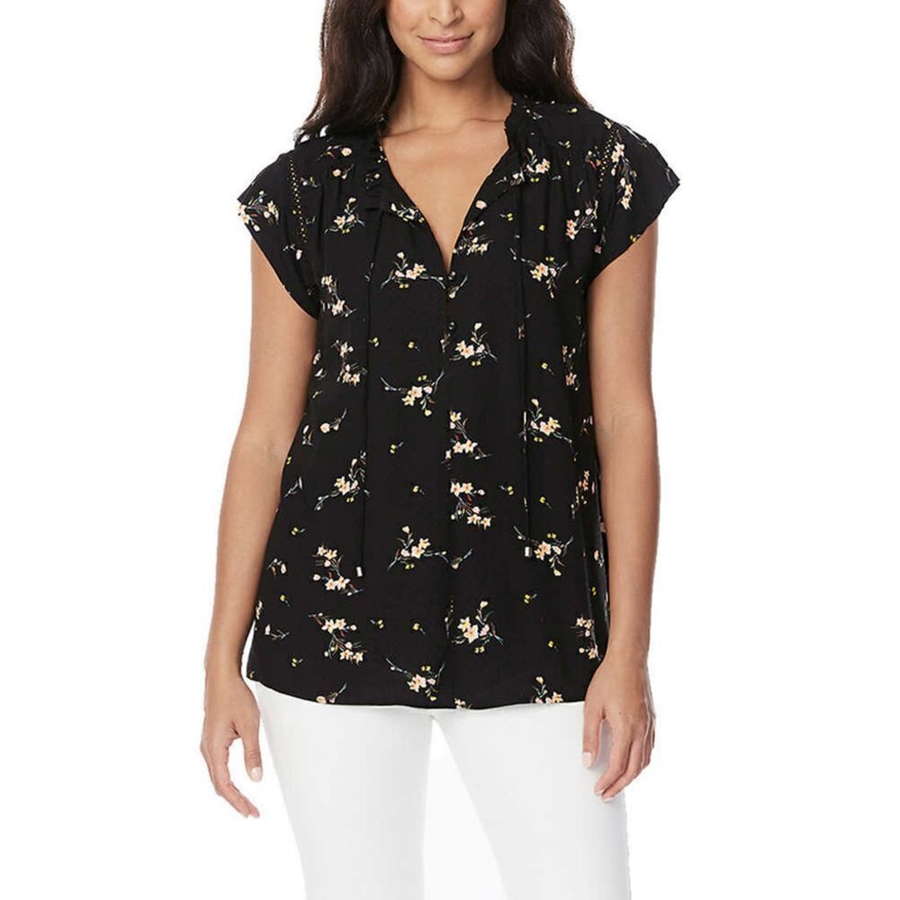 NWT Buffalo Women's Floral Print Flutter Sleeve Lightweight Woven Top Blouse